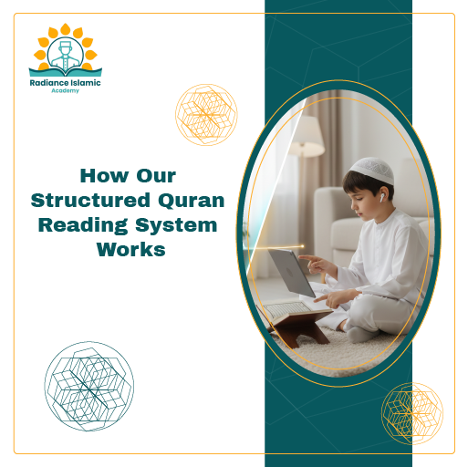 Young boy learning Quran online using a tablet with Radiance Islamic Academy structured Quran reading system