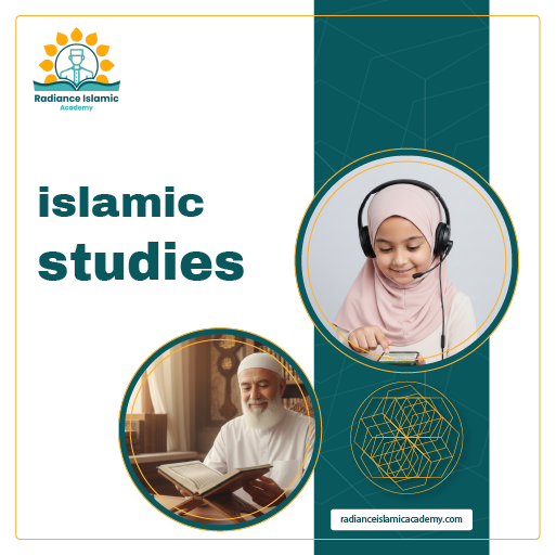 Muslim girl wearing headphones attending Islamic Studies online class and elderly man reading Quran at home